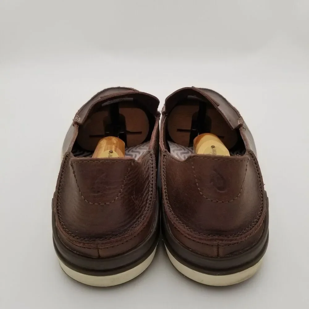 OluKai Kakaha Premium Leather Dark Java Brown Mens Slip-On Loafer Shoe Size 11.5